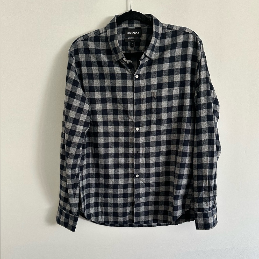 Bonobos Men's Casual Checkered Shirt - Navy and White